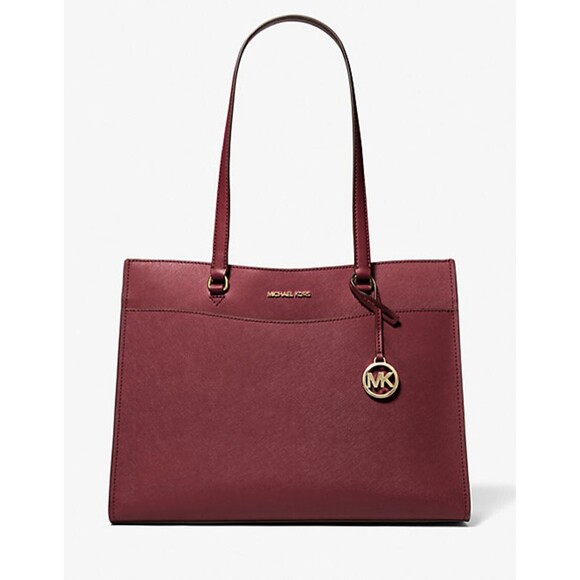 New Michael Kors Jet Set Travel Large Saffiano Leather Pocket Tote Oxblood - Picture 1 of 3